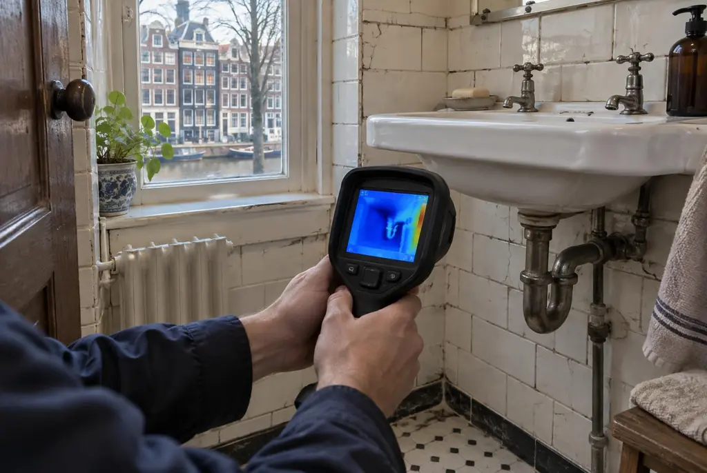 Lekdetectie Vinkeveen – badkamer met oude leidingen achter de tegels