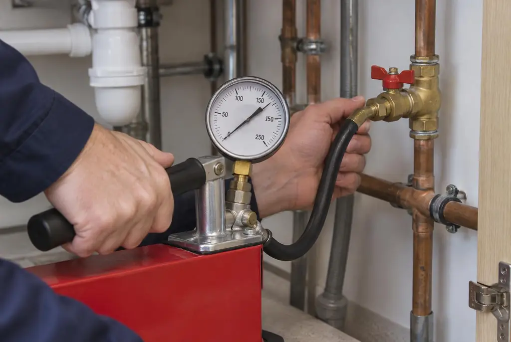 Lekdetectie Vinkeveen – druktest op een waterleiding met een manometer