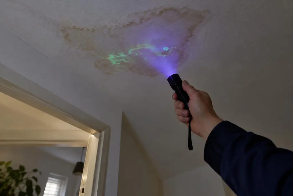 Lekdetectie Vinkeveen – kleurstof controleren op het plafond met uv-licht
