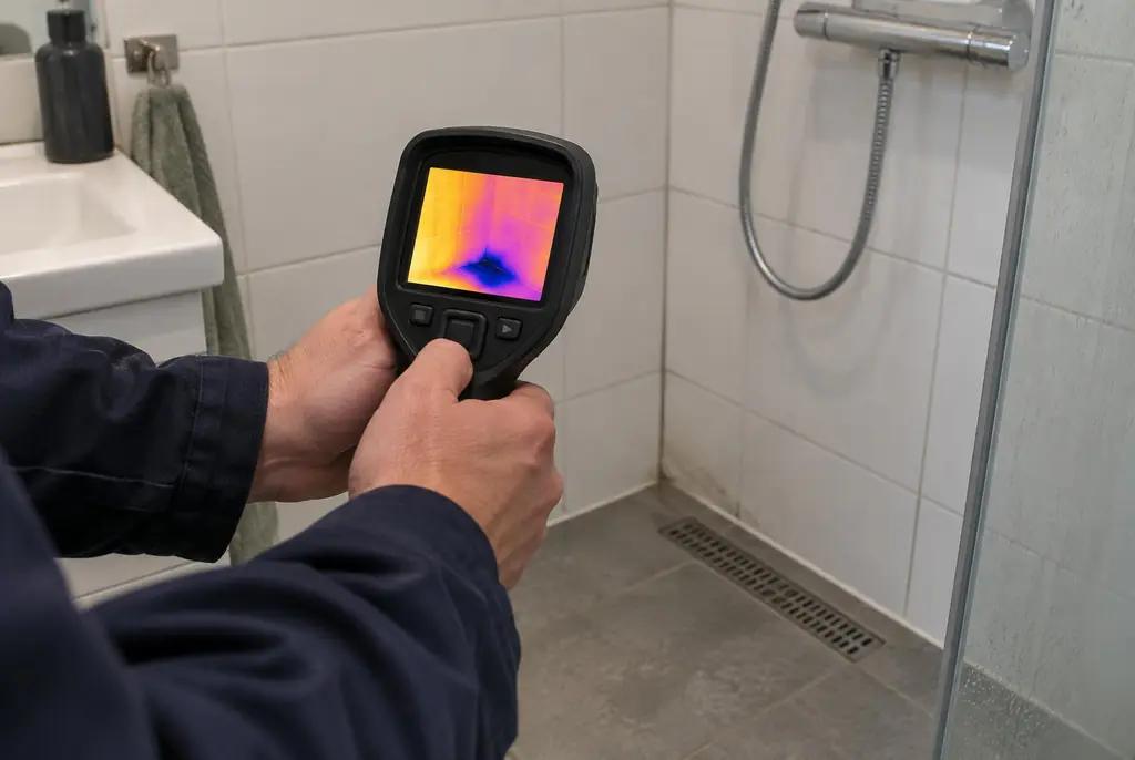 Lekdetectie Vinkeveen – lekdetectiespecialist met warmtebeeldcamera in een badkamer